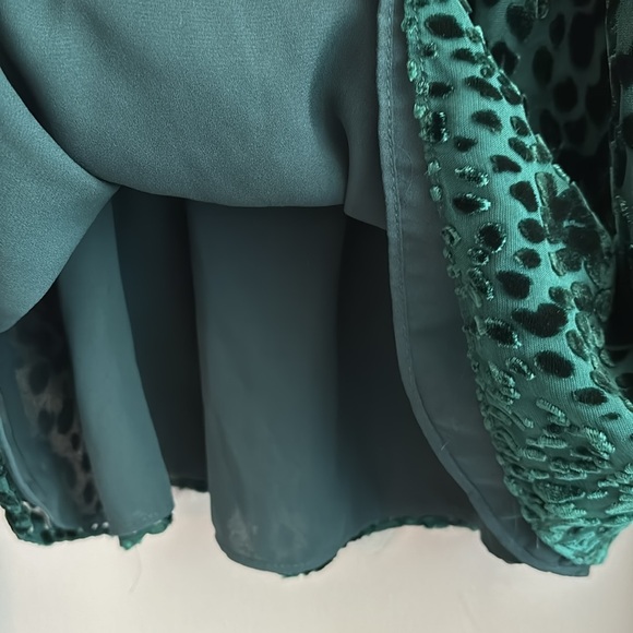 A.L.C. Revolve dark green sheer blouse with open back and velvet spot details - Picture 4 of 10